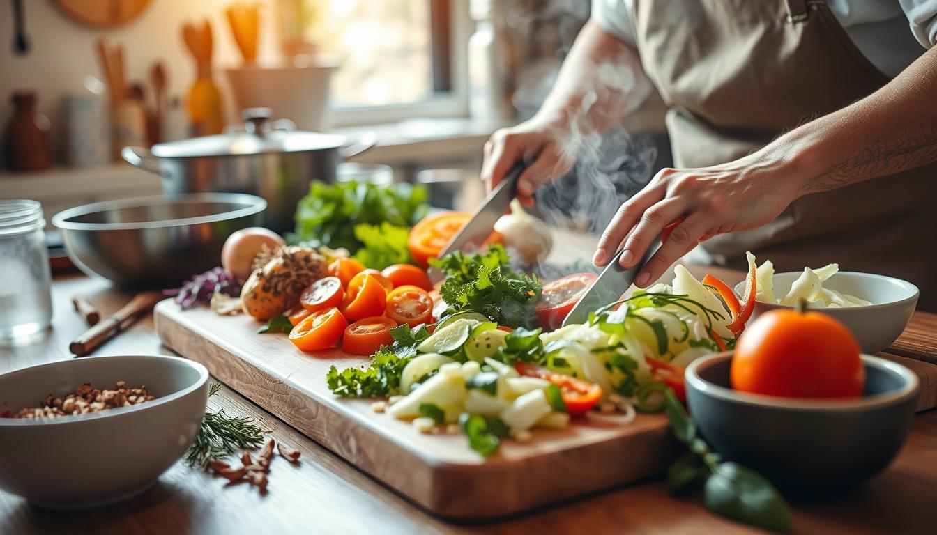 Fresh seasonal ingredients arranged for home cooking